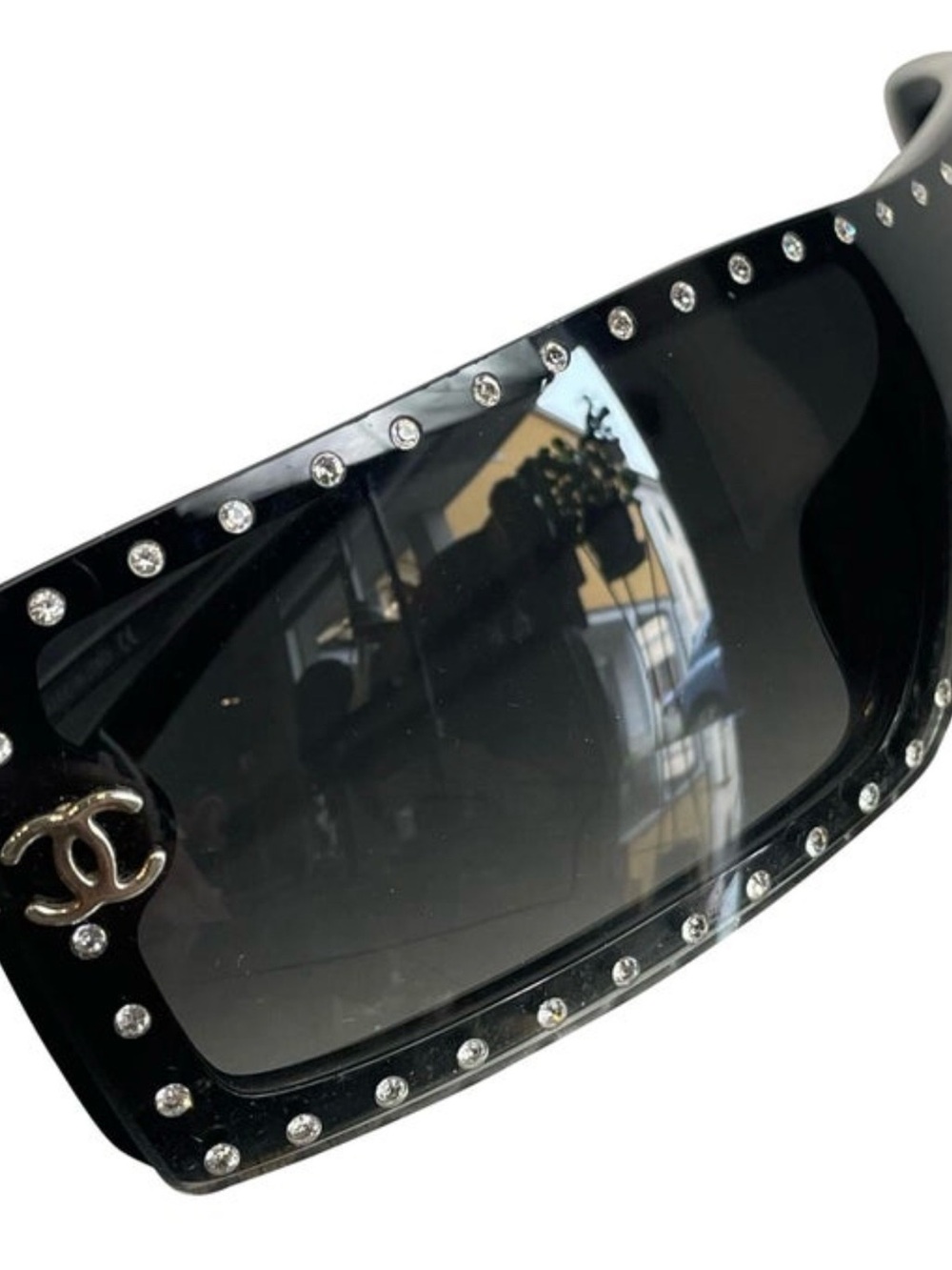Chanel Black Rhinestone Statement Sunglasses with Case and CHANEL Cloth - Picture 2 of 6